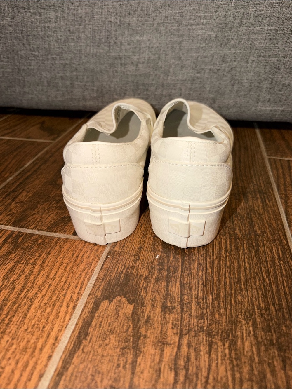 Vans Platform Checkerboard Slip-On Sneakers in Off-White/Cream - Picture 3 of 6